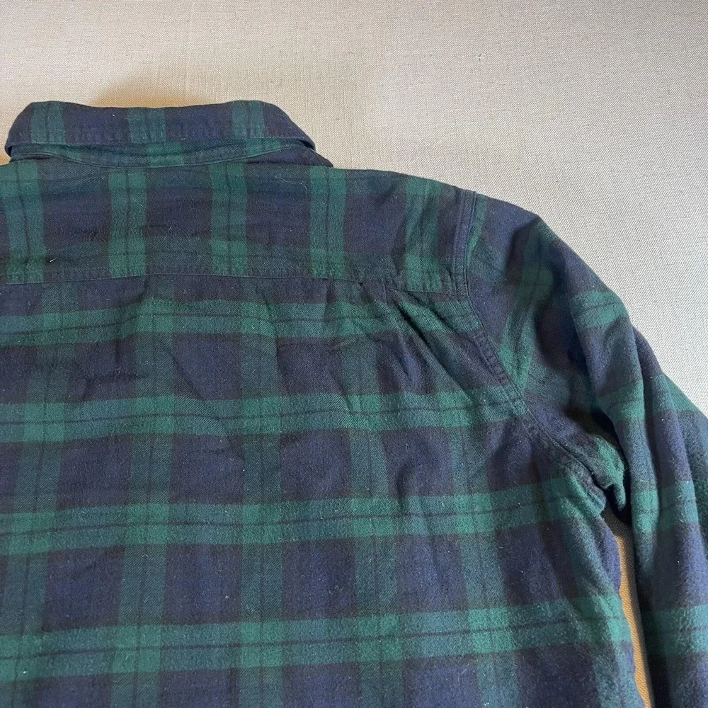LL Bean Flannel Shirt Jacket Mens XL Fleece‎ Lined Green Tartan Plaid